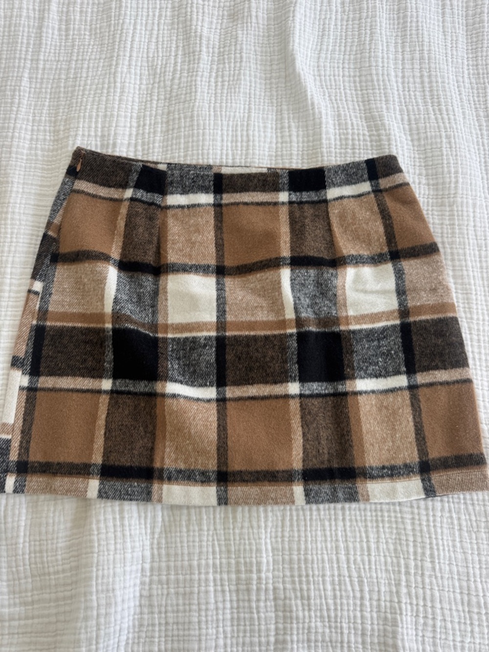 Amazon Plaid Mini Skirt in Brown, Black, and Cream